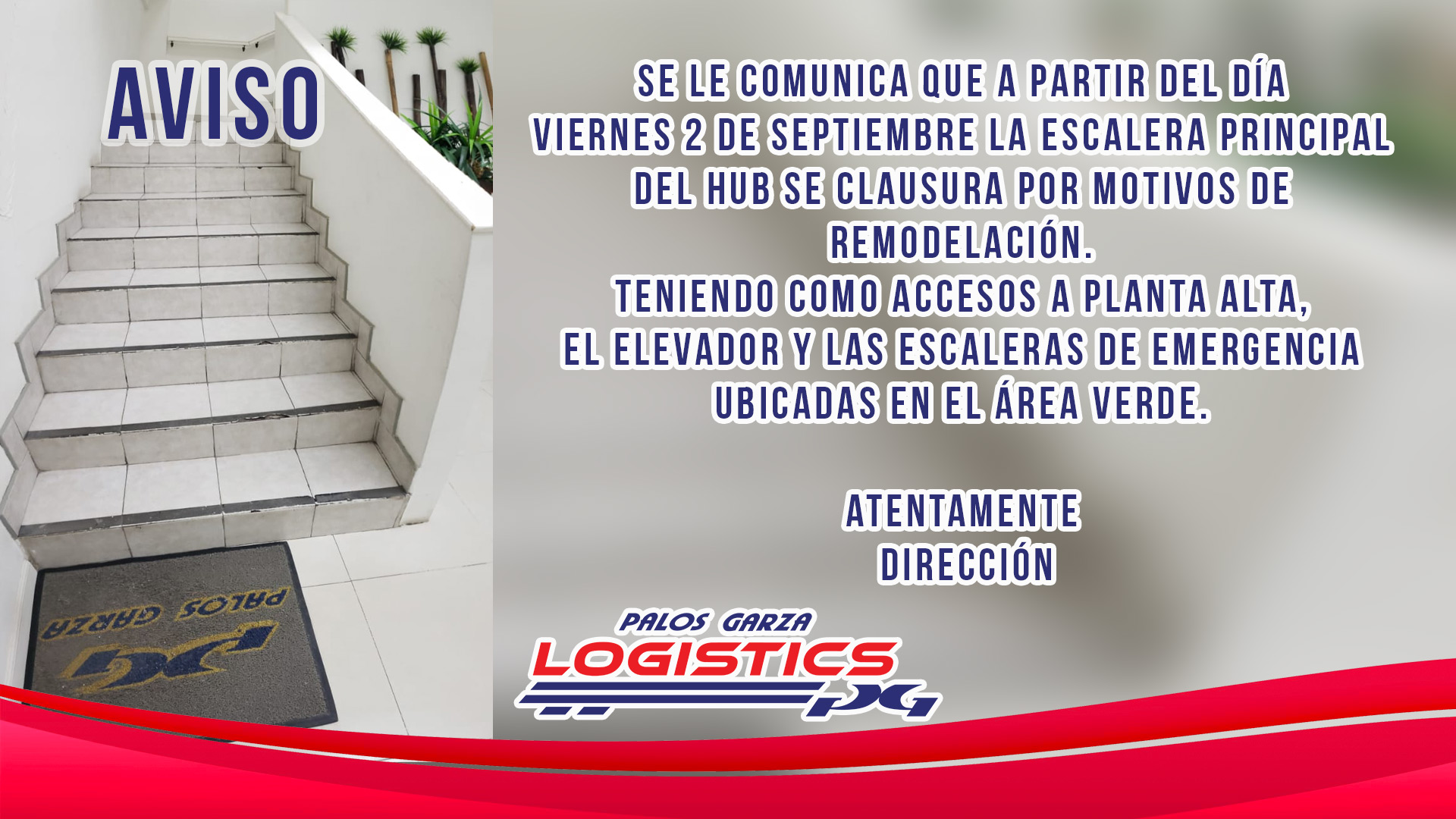 Aviso interno- Escaleras en Mantenimiento.